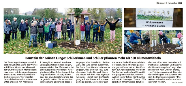 Schülerinnen und Schüler pflanzen mehr als 500 Blumenzwiebeln - 09.11.2021 Schülerinnen und Schüler pflanzen mehr als 500 Blumenzwiebeln - 09.11.2021 © Kreiszeitung